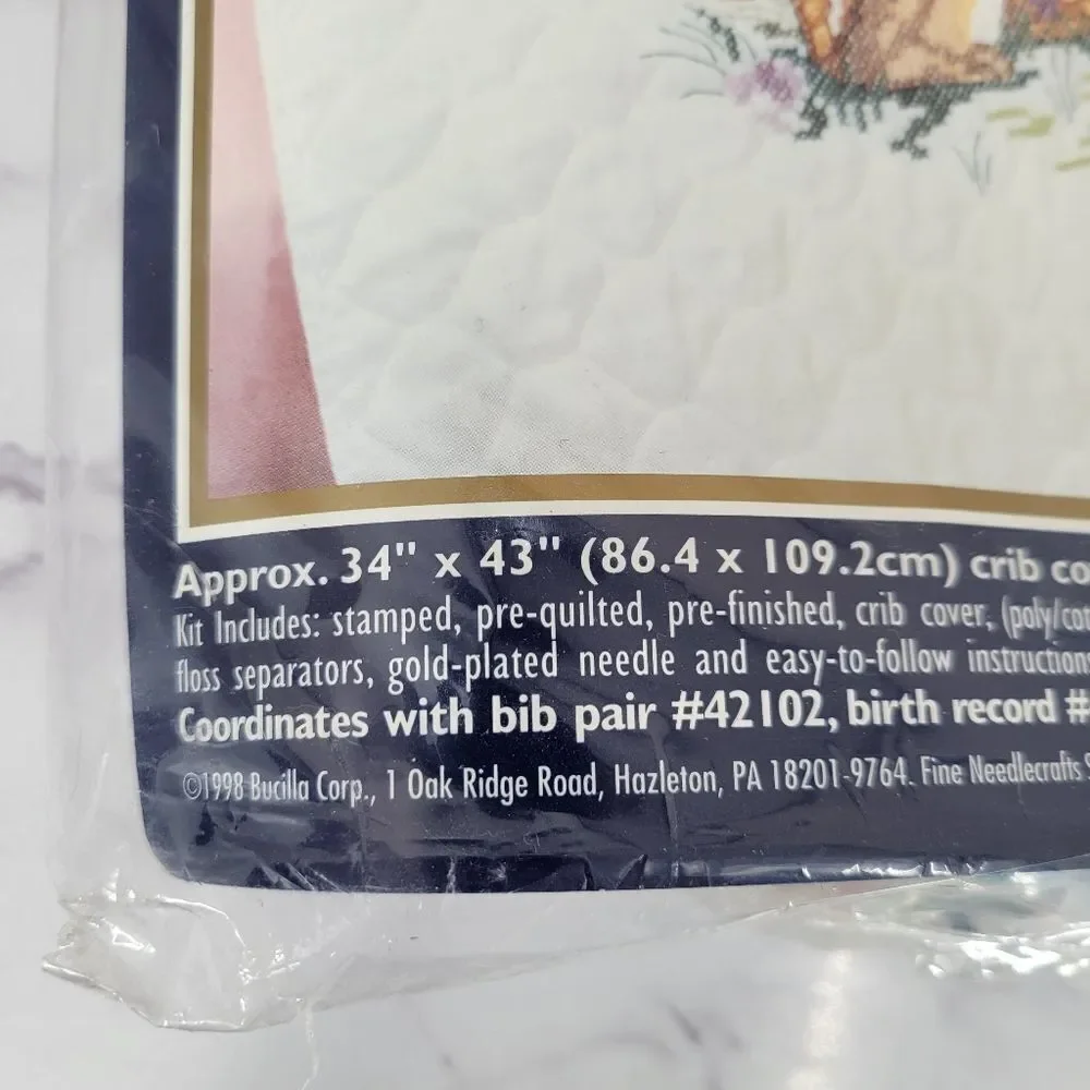 Bucilla Baby Stamped Cross Stitch Kit 42101 Rabbit  New Little One Crib Cover